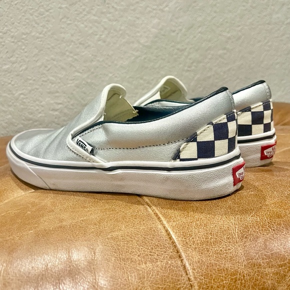 Custom Leather Slip-On Silver Vans, Size 7 Womens/5.5 Mens - Picture 3 of 9